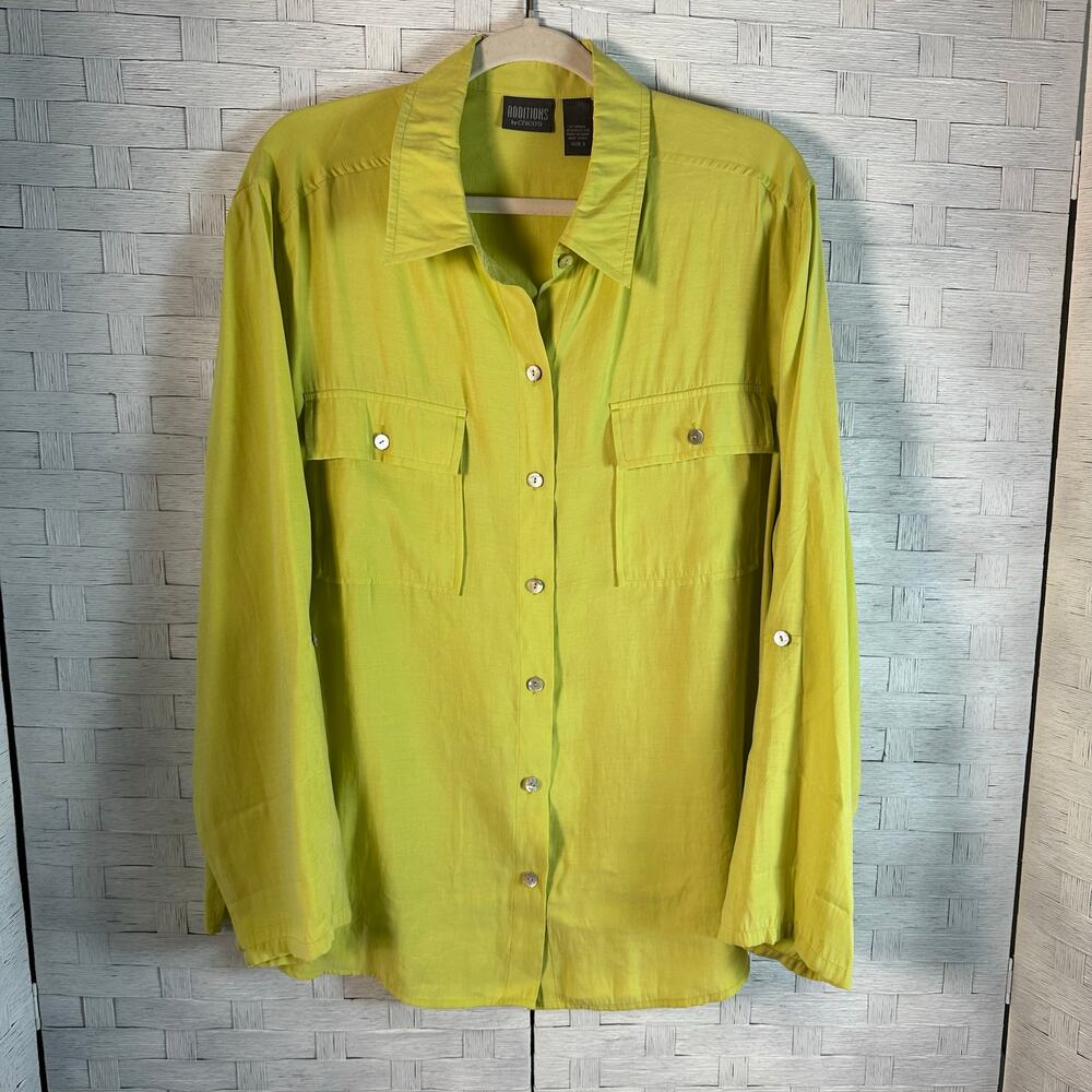 Additions by Chico’s‎ yellow button down blouse coastal TradMom lightweight